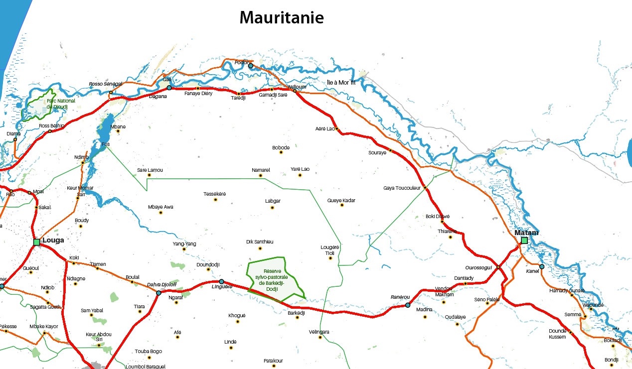  Carte stylisée de la Vallée du Fleuve Sénégal, Ross
      Béthio
